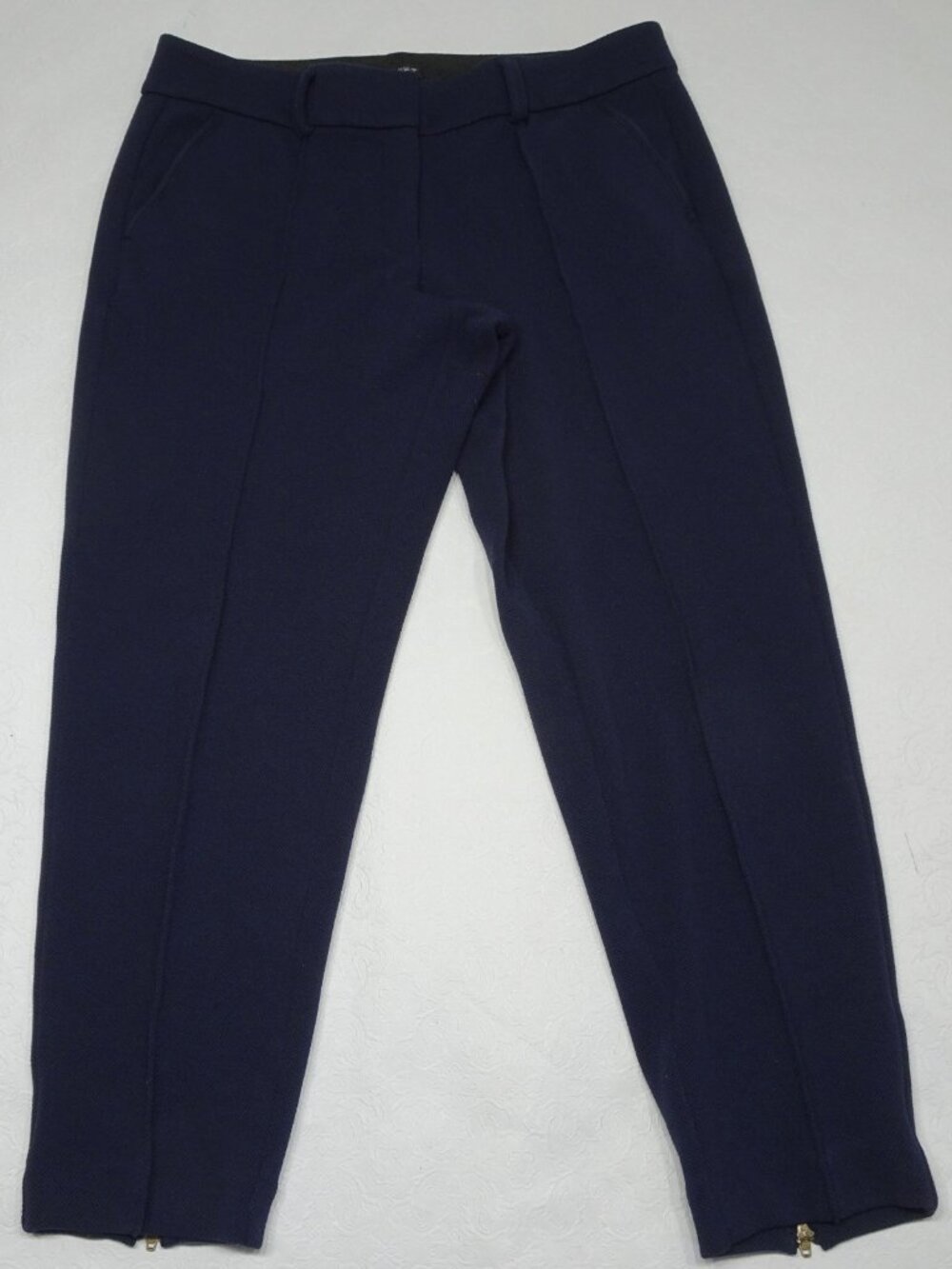Ann Taylor LOFT Size 10 Blue Textured Pintuck Ankle Zip Pants Flat Front